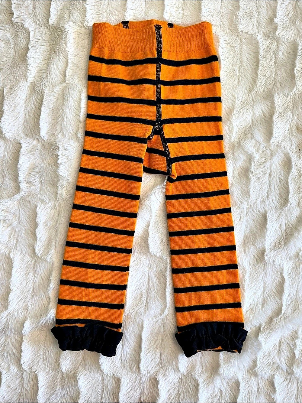 RuffleButts Orange and Black Striped Footless Ruffle Tights 12-24 Months NEW